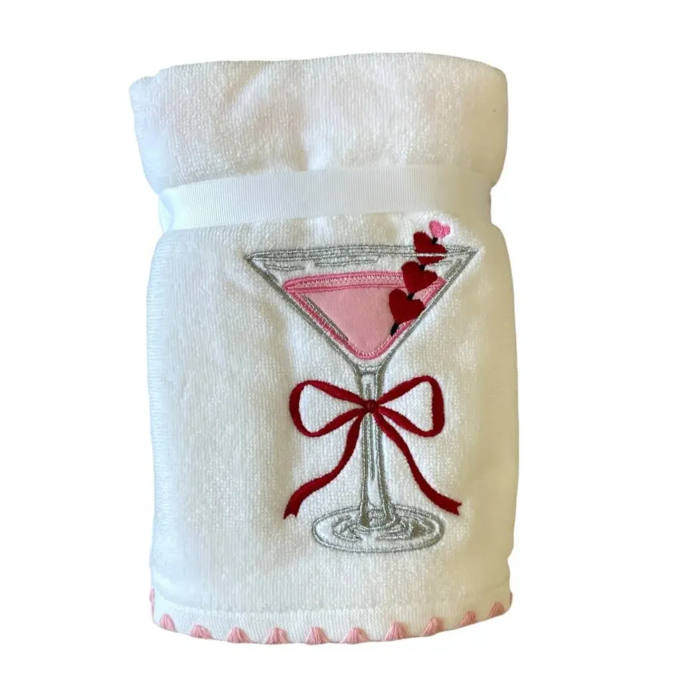 Kassadecor Pink Martini Valentine Hand Towels 18x28 Cotton Set of 2 Red Bow NEW